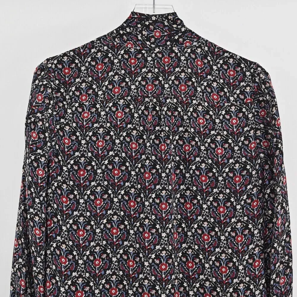 JOIE Dress Sz S Jamira Black Floral Silk Tie Neck Bell Sleeve Ruffle Mini Ditsy‎